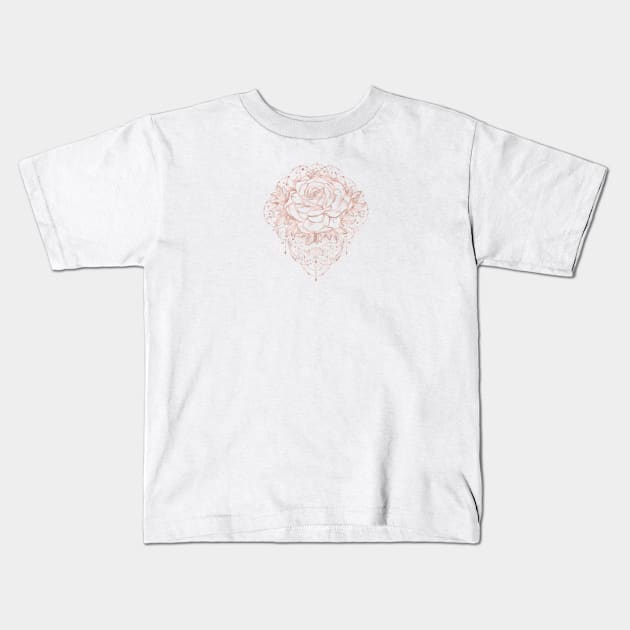 Rosegold Rose Floral Ink Design Kids T-Shirt by NatureMagick